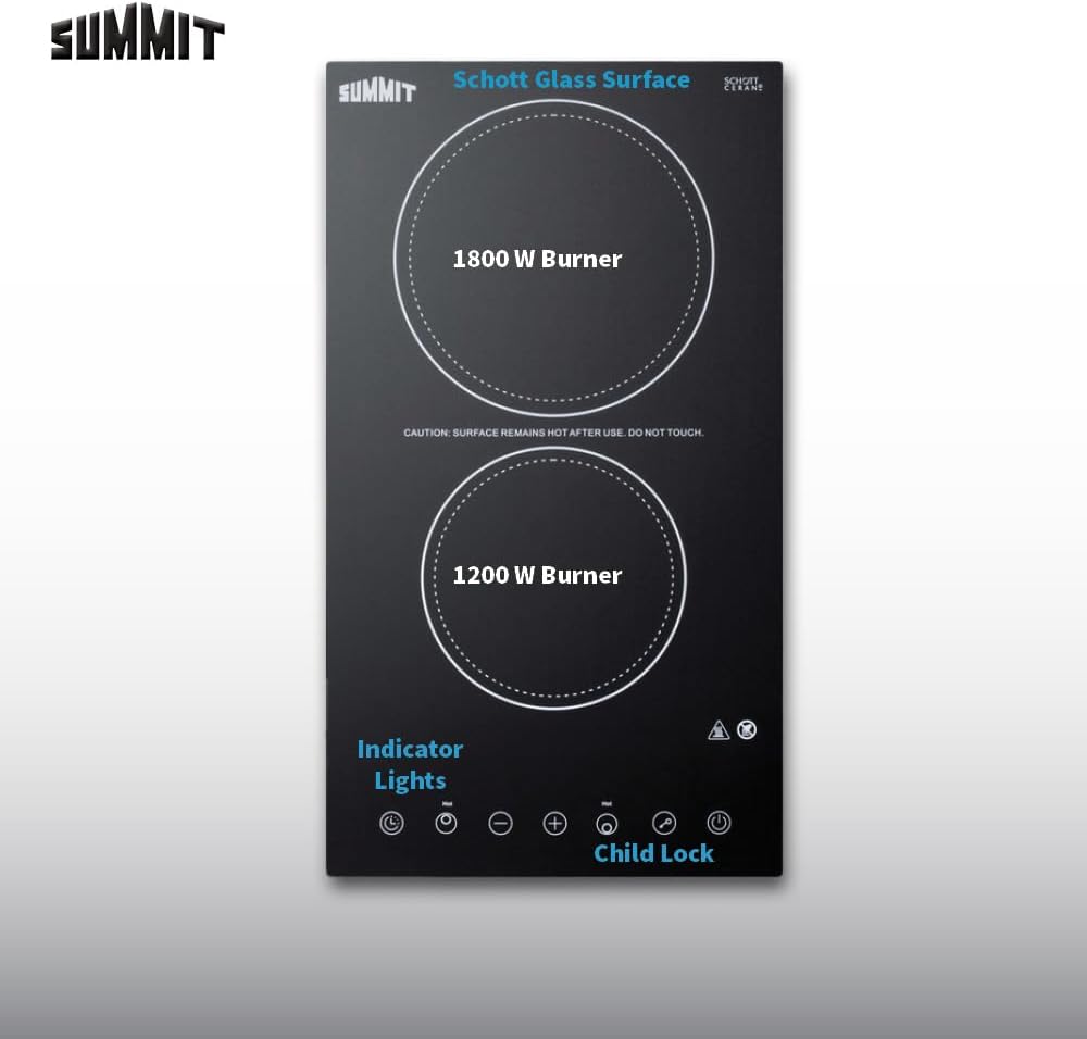Summit 12' 2 Burner Electric Cooktop 230 Volt Radiant Cooktop, ADA Compliant, Black- CR2B23T3B