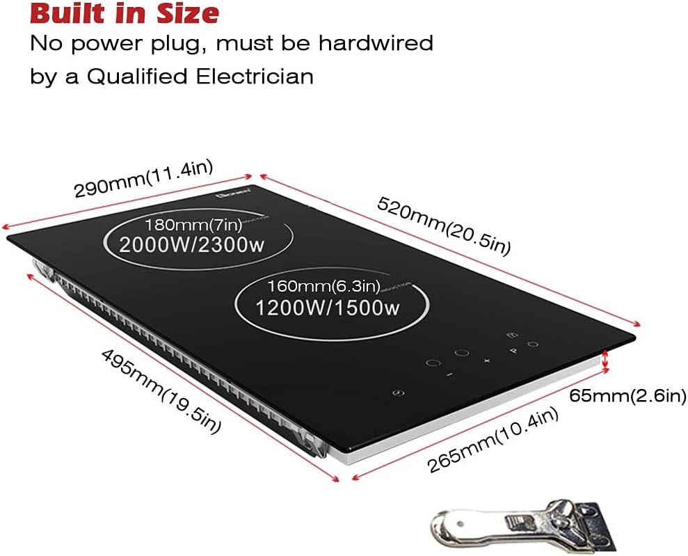 Induction Cooktop 12 Inch, 220V~240V, 2 Burners Electric Cooktop,3500W, 12'' Built-in Double Electric Stove Top Countertop Cooker with Hard Wire,No Plug