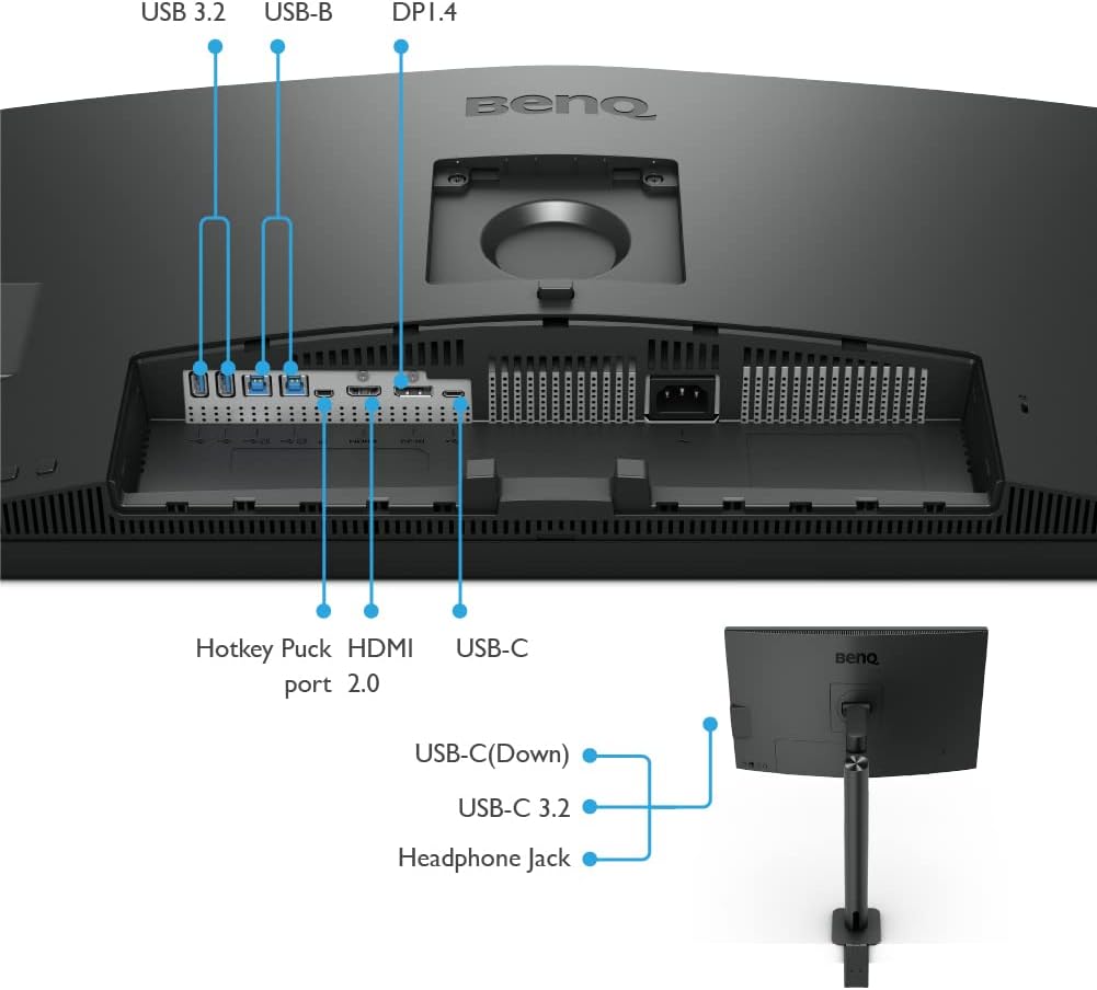 BenQ PD2705UA AQCOLOR 27' 4K UHD Ergo Arm Mac-Ready Monitor, 99% Rec. 709 & sRGB, IPS, DeltaE ≤3, ICC Sync, Factory-Calibrated, Uniformity, HotKey Puck, DisplayPort, USB-C (65W), USB Hub