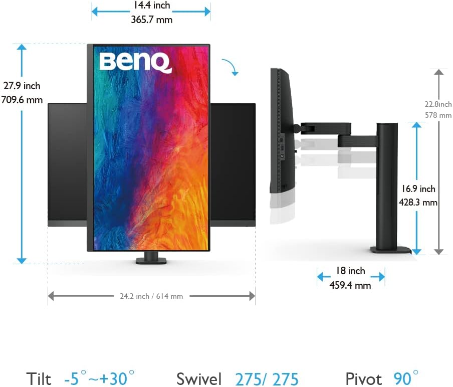 BenQ PD2705UA AQCOLOR 27' 4K UHD Ergo Arm Mac-Ready Monitor, 99% Rec. 709 & sRGB, IPS, DeltaE ≤3, ICC Sync, Factory-Calibrated, Uniformity, HotKey Puck, DisplayPort, USB-C (65W), USB Hub