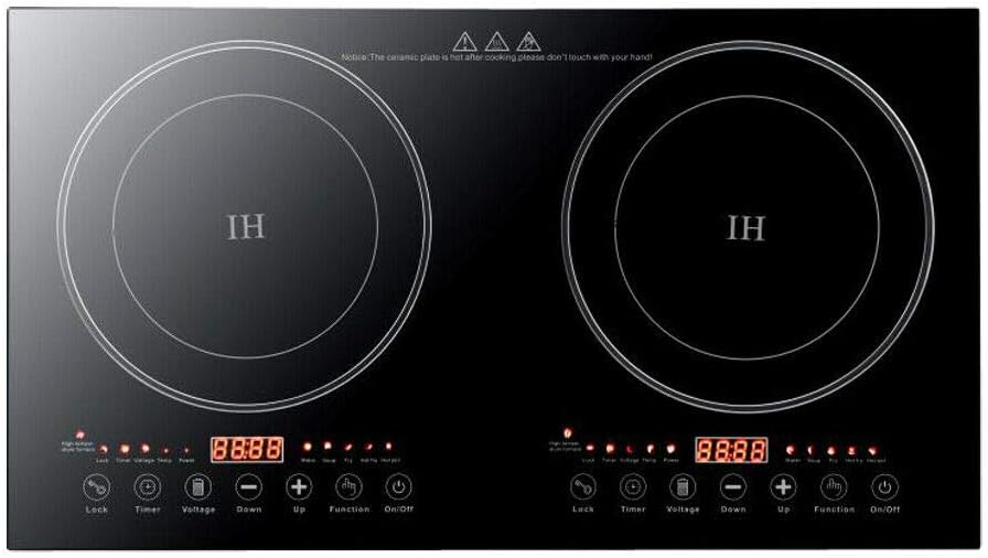 Dual Electric Induction Cooker, 110V 1200w Portable Digital Countertop Double Burner Cooktop Burner Sensor Touch Stove with 8 Gear Firepower, Double Induction Cooktop Cooker Fit for Iron Pot