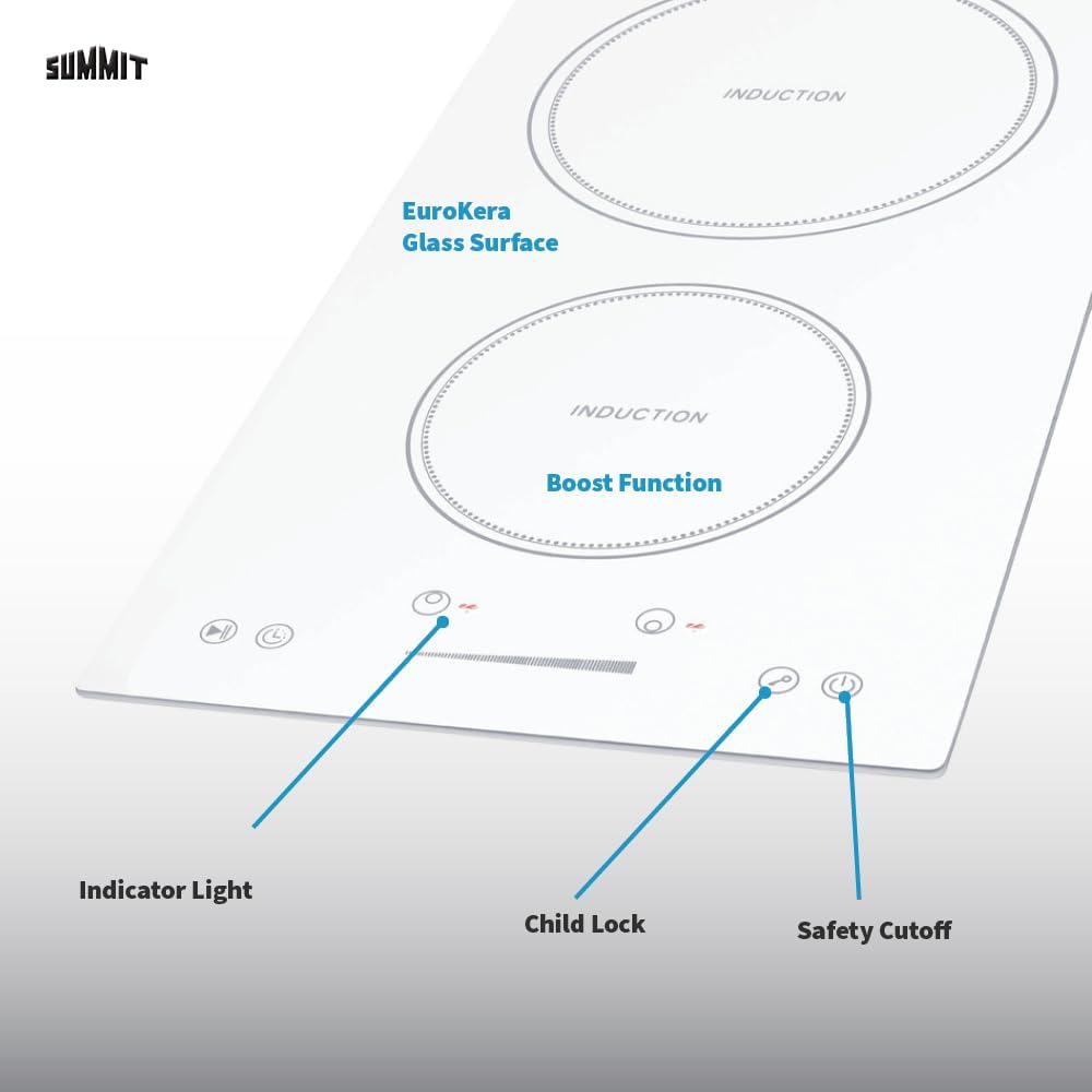 Summit 12' 2 zone Electric Cooktop. 208-240V Induction Cooktop, ADA Compliant, White- SINC2B231W