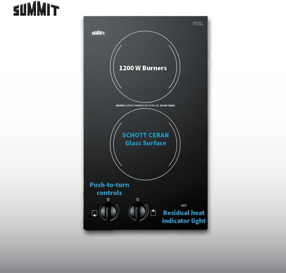 Summit 12' 2 Burner Electric Cooktop 115 Volt Radiant Cooktop, ADA Compliant, Black- CR2110B