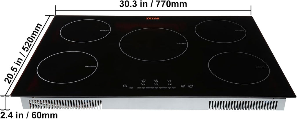 VEVOR Built-in Induction Electric Stove Top 30 Inch,5 Burners Electric Cooktop,9 Power Levels & Sensor Touch Control,Easy to Clean Ceramic Glass Surface,Child Safety Lock,240V