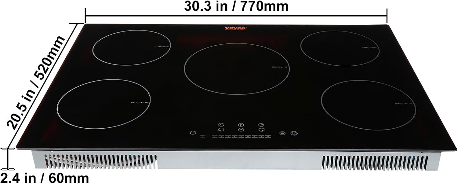 VEVOR Built-in Induction Electric Stove Top 30 Inch,5 Burners Electric Cooktop,9 Power Levels & Sensor Touch Control,Easy to Clean Ceramic Glass Surface,Child Safety Lock,240V