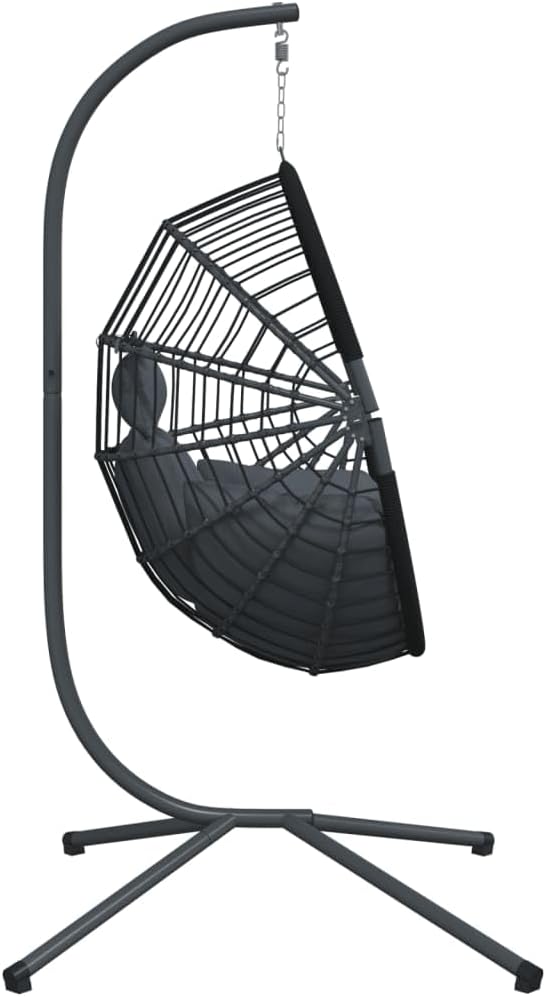 vidaXL Hanging Egg Chair with Stand - Anthracite Rattan and Steel Frame, Cushions Included - Ultimate Indoor/Outdoor Relaxing Seat, Garden, Patio, Living Room Decor, Maximum Load 330.7 lb