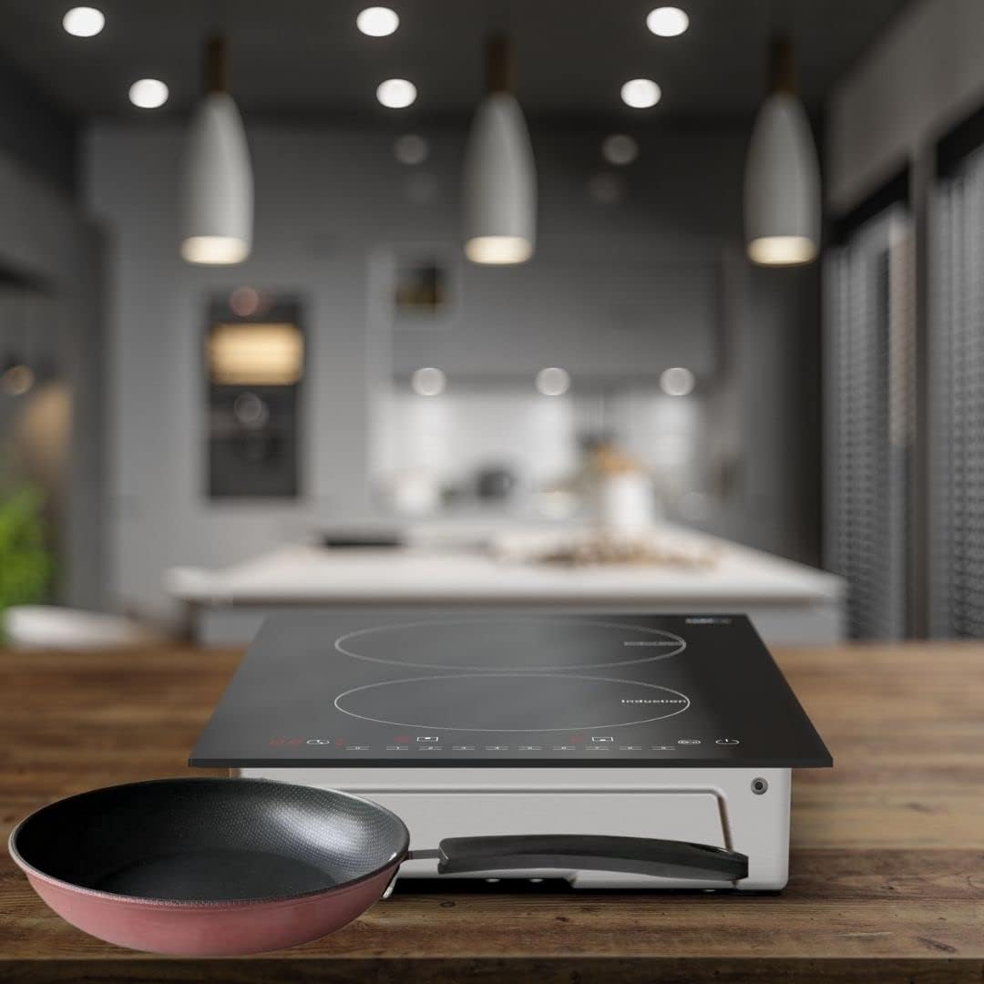 Cheftop Induction Cooktop Portable Induction Burners 120V Digital Ceramic Top with Kids Safety Lock,1800 Watt, Touch Sensor Control Multiple Cooking Zones & Levels (Double Vertical + Pan)