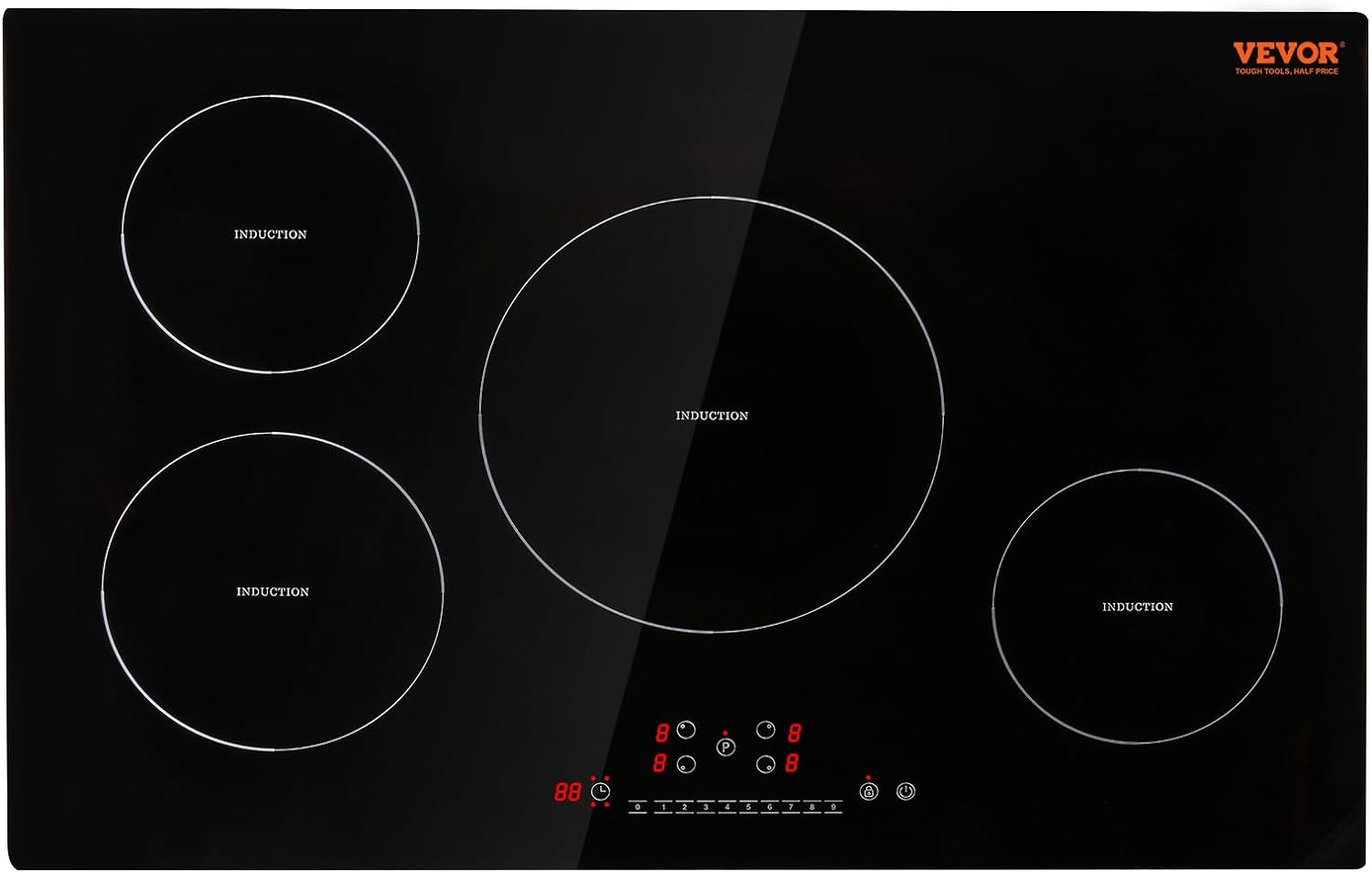 VEVOR Electric Cooktop, 4 Burners, 30'' Induction Stove Top, Built-in Magnetic Cooktop 7500W, 9 Heating Level Multifunctional Burner, LED Touch Screen w/Child Lock & Over-Temperature Protection