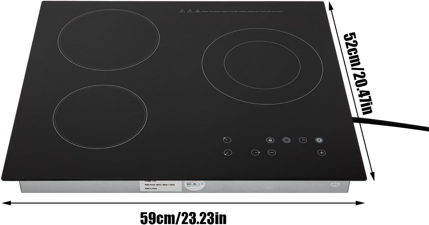 3 Burner Induction Cooktop, 2600W Portable Electric Stove Countertop Built-in, 9 Power Levels & LED Touch Screen, 120min Timer & 1202°F Temp Control, Black Ceramic Cooktop for Kitchen Restaurant