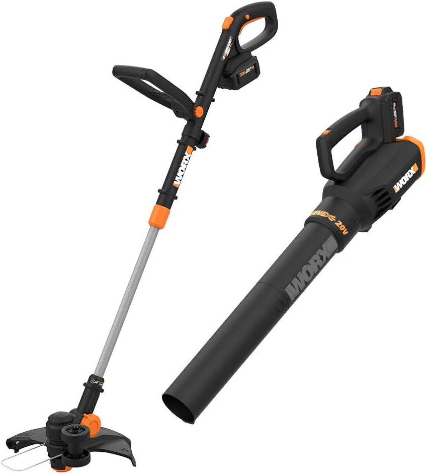 WORX 20V 12'' Cordless String Trimmer & 360 CFM Leaf Blower Combo, 2 × 4.0 Ah Batteries & Charger Included, WG930.3