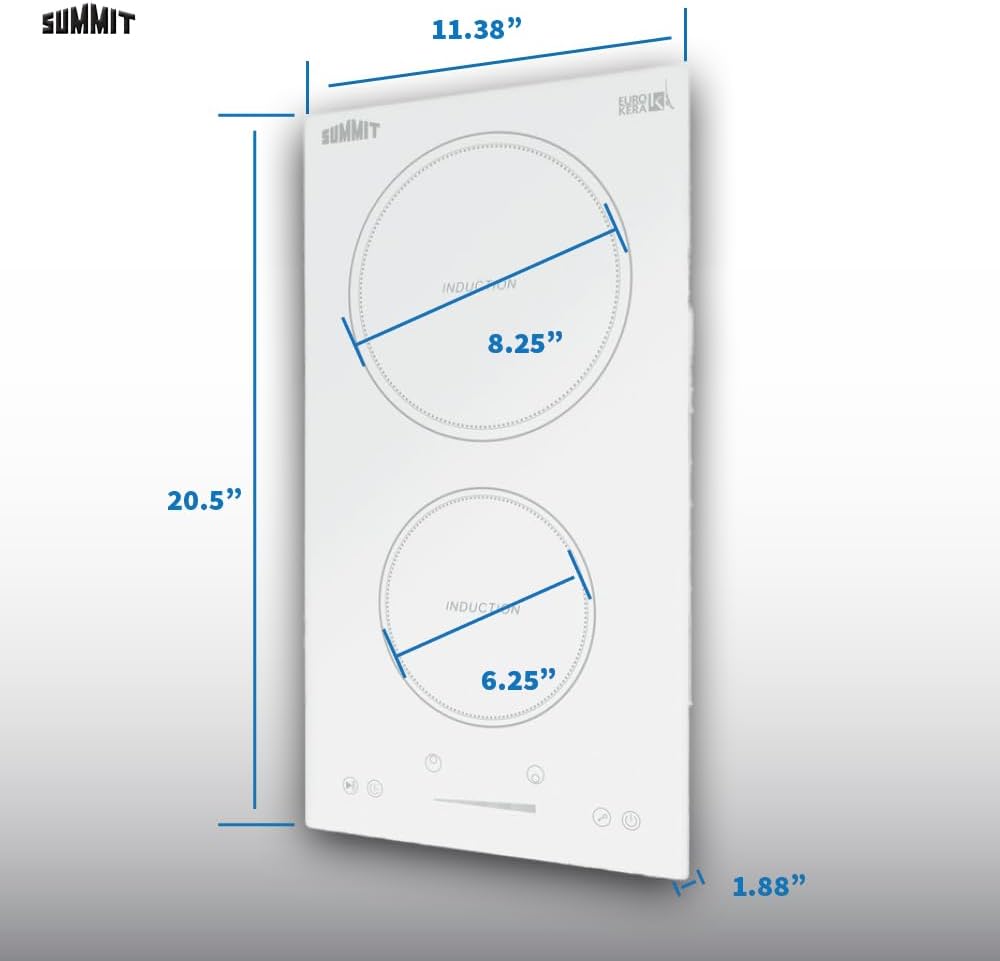 Summit 12' 2 zone Electric Cooktop. 208-240V Induction Cooktop, ADA Compliant, White- SINC2B231W