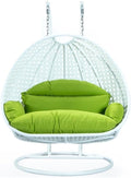 LeisureMod 2 Person Hanging Egg Chair, Indoor Outdoor Patio Lounge Swing with White Stand & UV-Resistant Cushions, Hammock Chair for Bedroom & Garden, Light Green