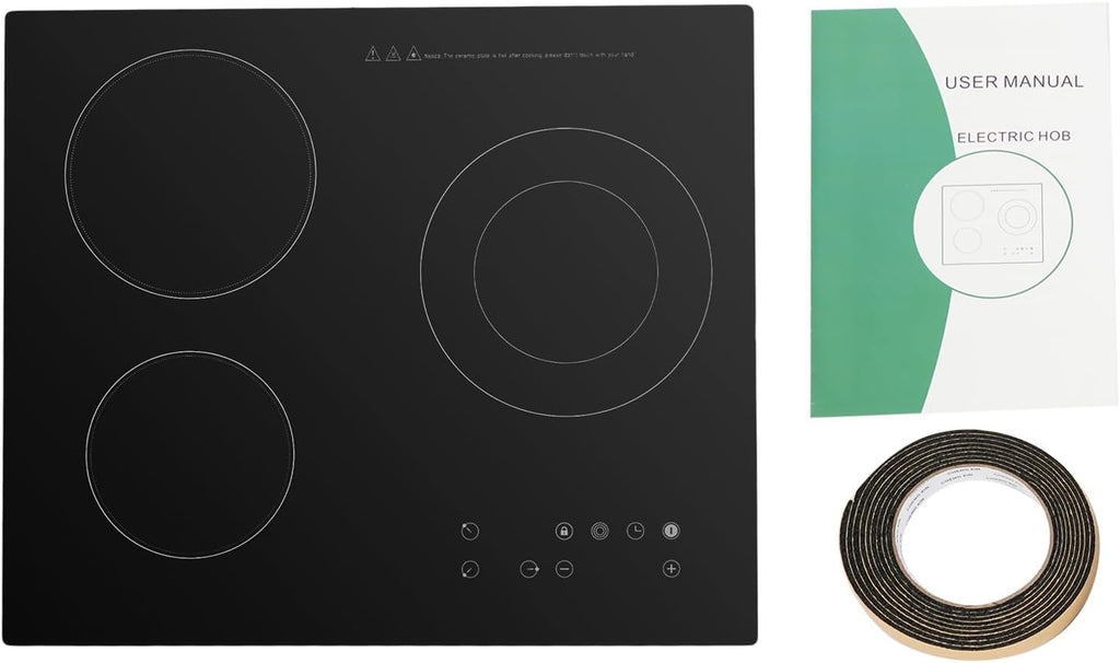 Electric Ceramic Cooktop 3 Burners Induction Cooktop, 110v Radiant Stove Top with Timer, 2600w Electric Stove for Glass Pans, Sensor Touch Controls, 9 Heating Level with Child Safety Lock (No Plug)