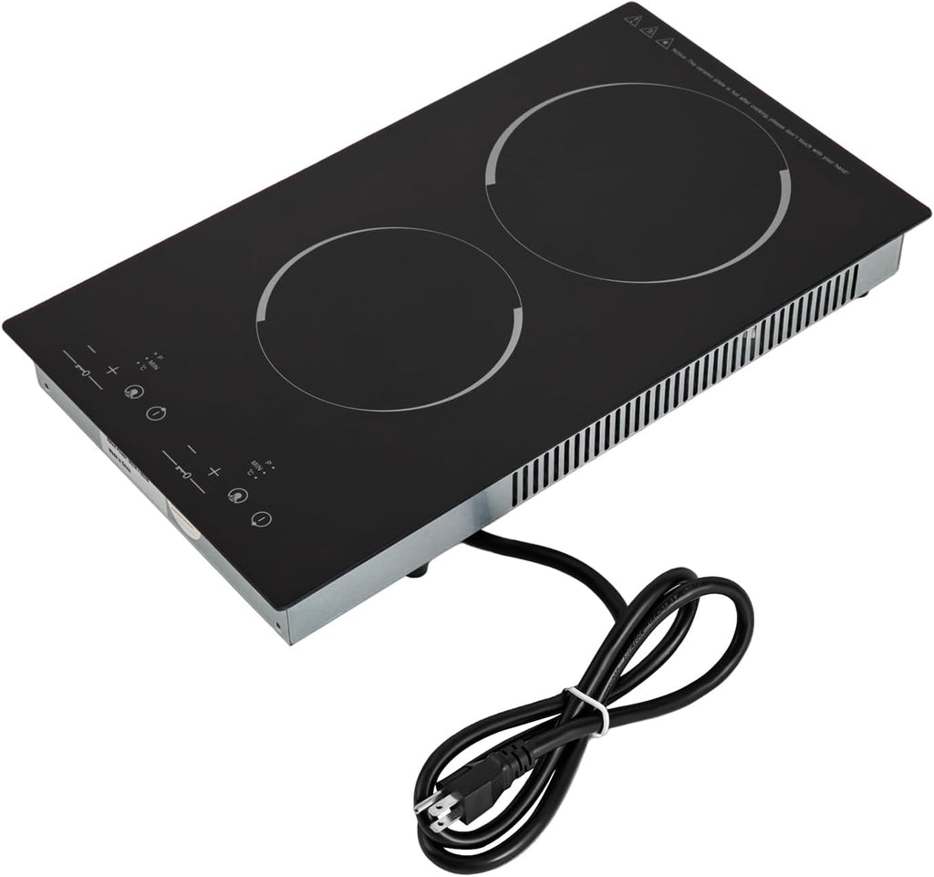 Electric Ceramic Cooktop With Plug, 1500W 110V Portable 2 Burners Built-in Sensor Touch Control Countertop Hot Plate, 9 Heating Levels