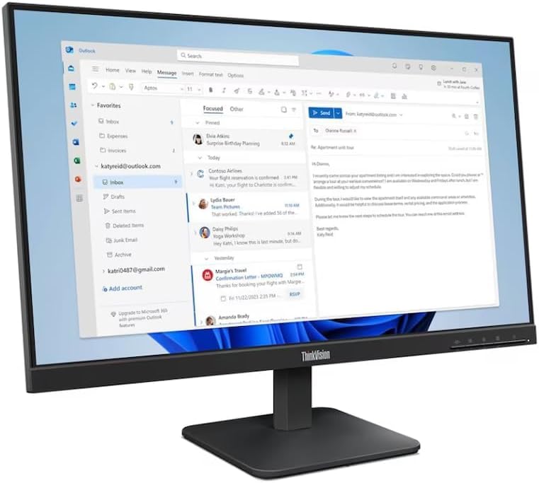 Lenovo ThinkVision 24' FHD IPS Monitor w/ 4ms Response Time, 100 Hz Refresh Rate, Flicker Free, Anti-Glare, VESA Mount (100mm), HDMI & DKZ USB Port Expander, Black