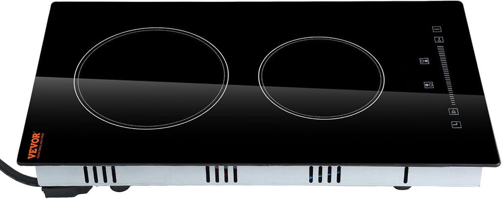 VEVOR Built in Electric Stove Top, 12 inch 2 Burners Ceramic Cooktop, Glass Radiant Cooktop with Sensor Touch Control, Timer & Child Lock Included, 9 Power Levels for Simmer Steam Slow Cook Fry,110V