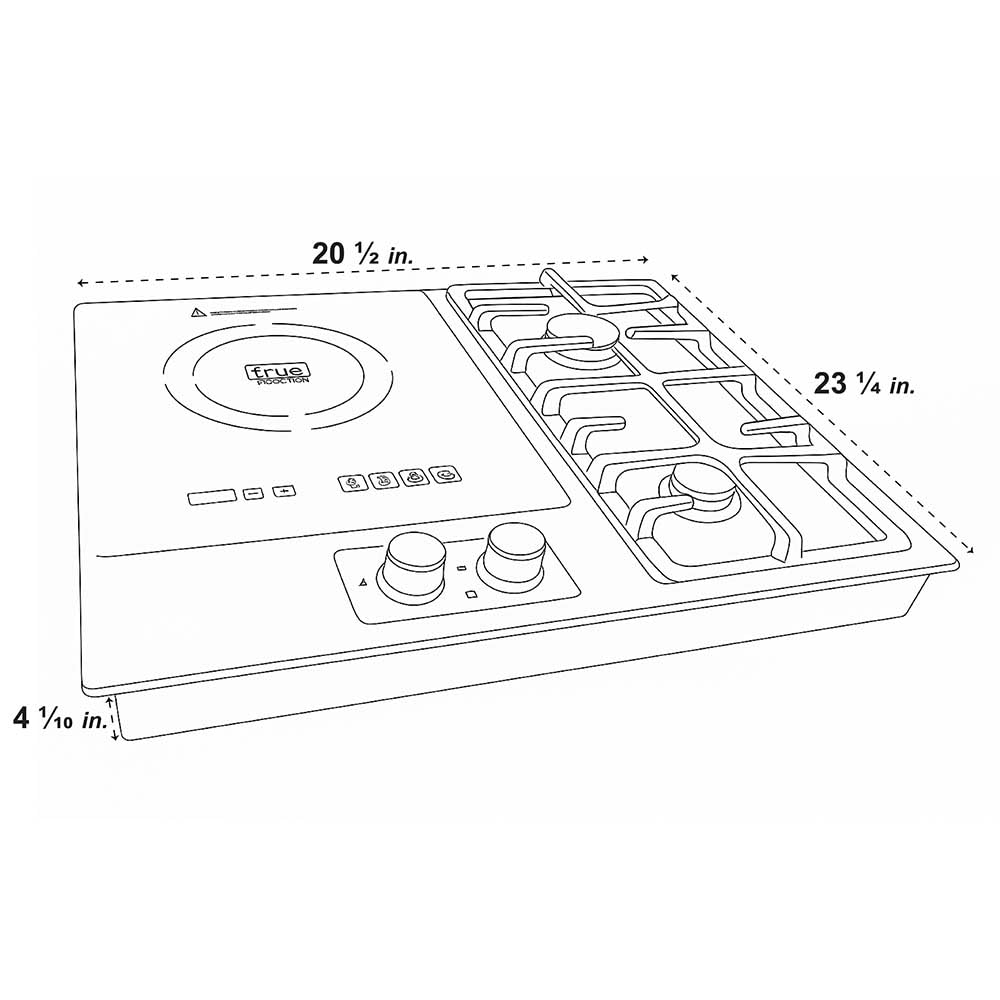 TI-1+2B 23 inch Built-In Single Induction + 2 Gas Burner Combination Cooktop, UL858 Certified