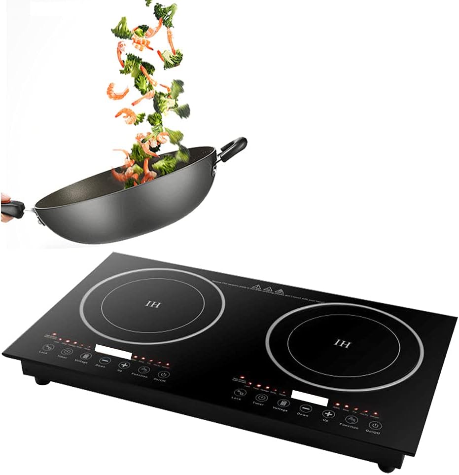 110V 2400W Portable Induction Cooktop Electric Dual Induction Cooker Cooktop Digital Ceramic Black Crystal Panel Countertop Double Burner (1200W Induction cooker+1200W Induction cooker)