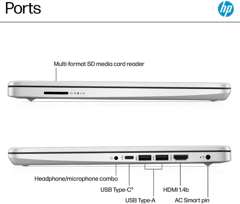 HP 14 Laptop Ultra Thin & Light, Intel N150 Quad-Core Processor, 16G RAM, 128GB SSD, HDMI, USB-C, WiFi 6, SD Card Reader, Microsoft Office 365 Included, Windows 11, Silver, XtreDura Accessories