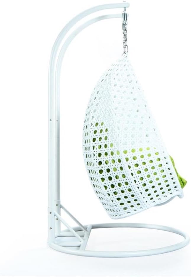 LeisureMod 2 Person Hanging Egg Chair, Indoor Outdoor Patio Lounge Swing with White Stand & UV-Resistant Cushions, Hammock Chair for Bedroom & Garden, Light Green