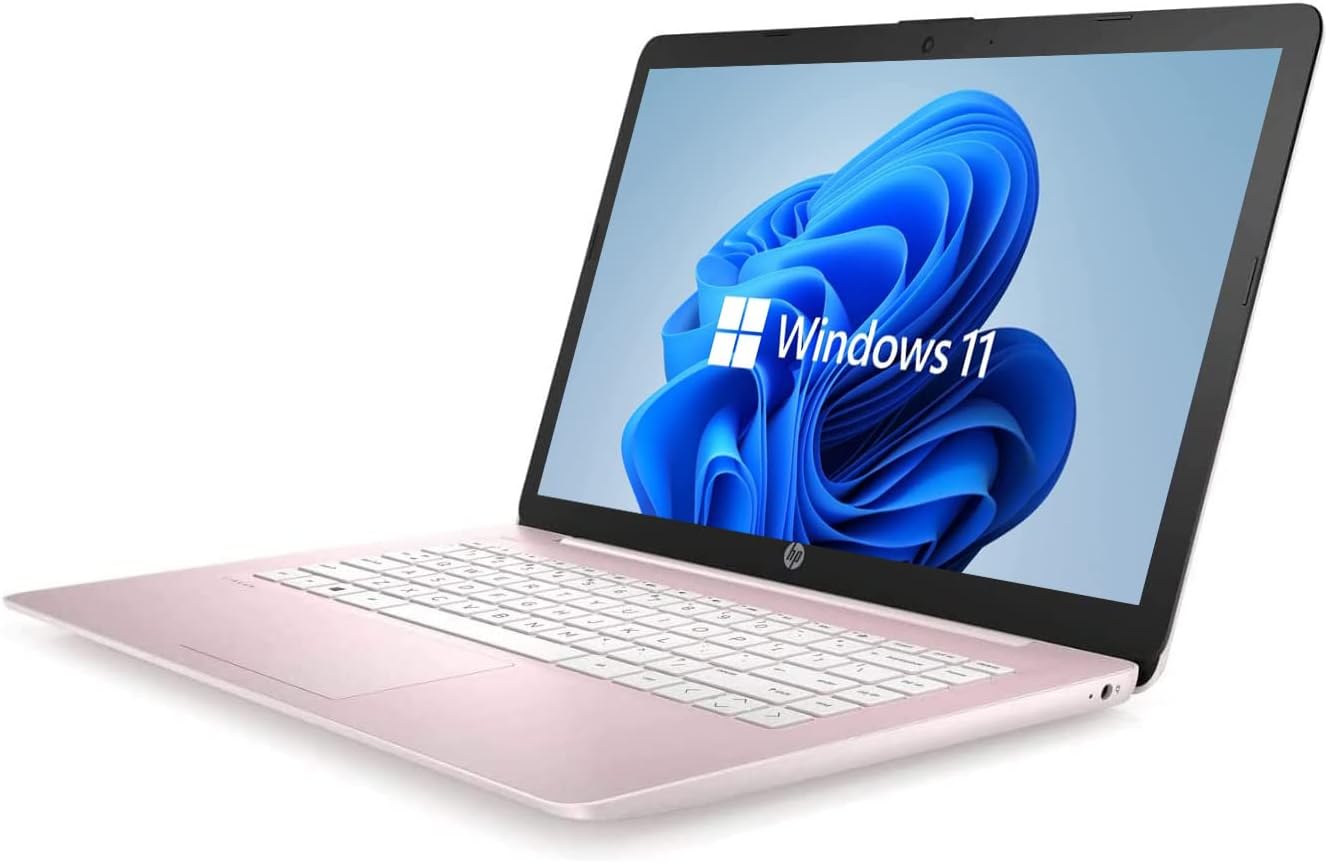 HP 14' HD Laptop, Windows 11, Intel Celeron Dual-Core Processor Up to 2.60GHz, 4GB RAM, 64GB SSD, Webcam, Dale Pink (Renewed)