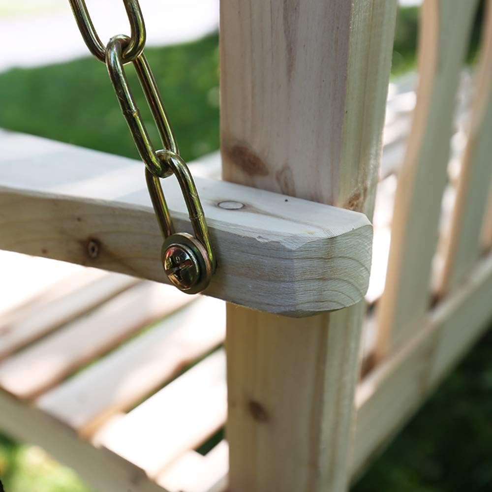 Garden Bench Seat 48-inch Wooden Porch Swing Bench with Metal Chain, with armrests and backrest Solid Wood Leisure Rocking Chair Swing Hanging Chair, Anticorrosive Hanging Bench for Outdoor