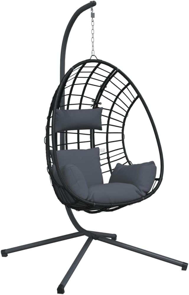 vidaXL Hanging Egg Chair Anthracite Rattan Large Removable Covers