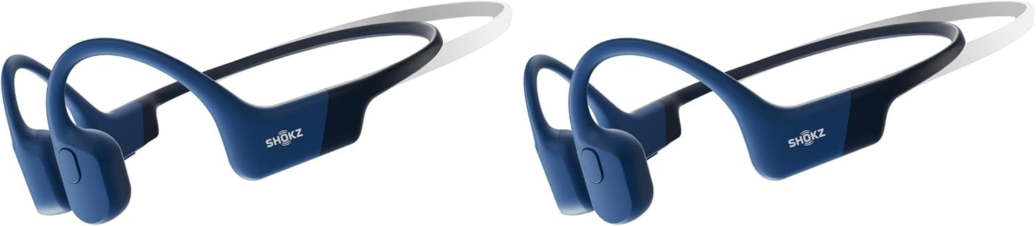 SHOKZ OpenRun Mini - Bone Conduction Headphones,Open-Ear Bluetooth Wireless Sport Headphones for Running & Workout,Sweat Resistant, Long 8H Playtime,Mic,with Hair Band-Blue (Pack of 2)