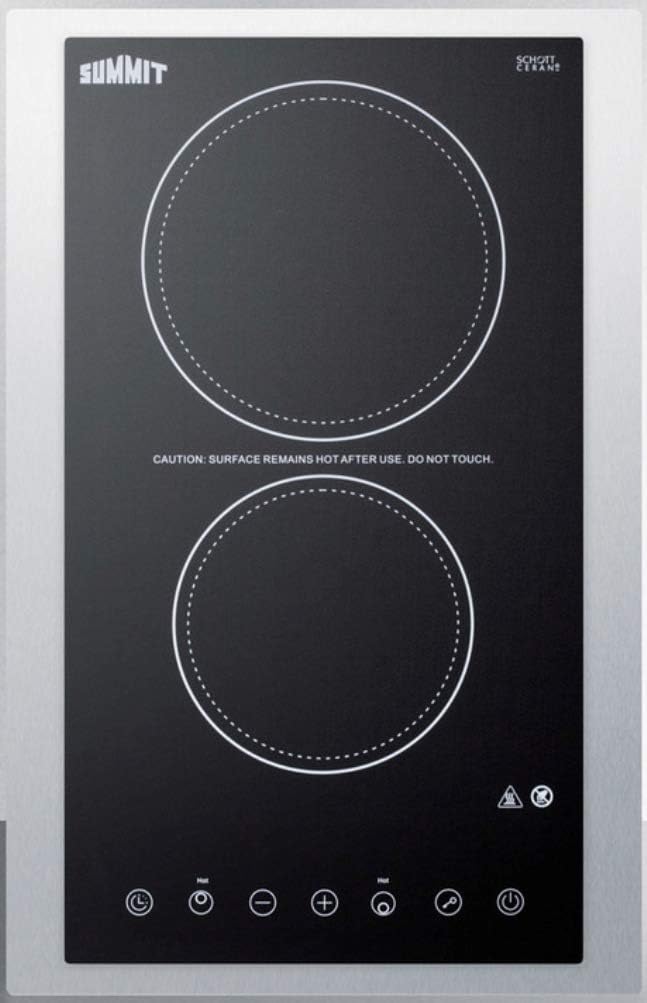Summit 15' Electric Cooktop, 2 Burners, 230V Radiant Cooktop, ADA Compliant Design, Black - CR2B23T3BTK15