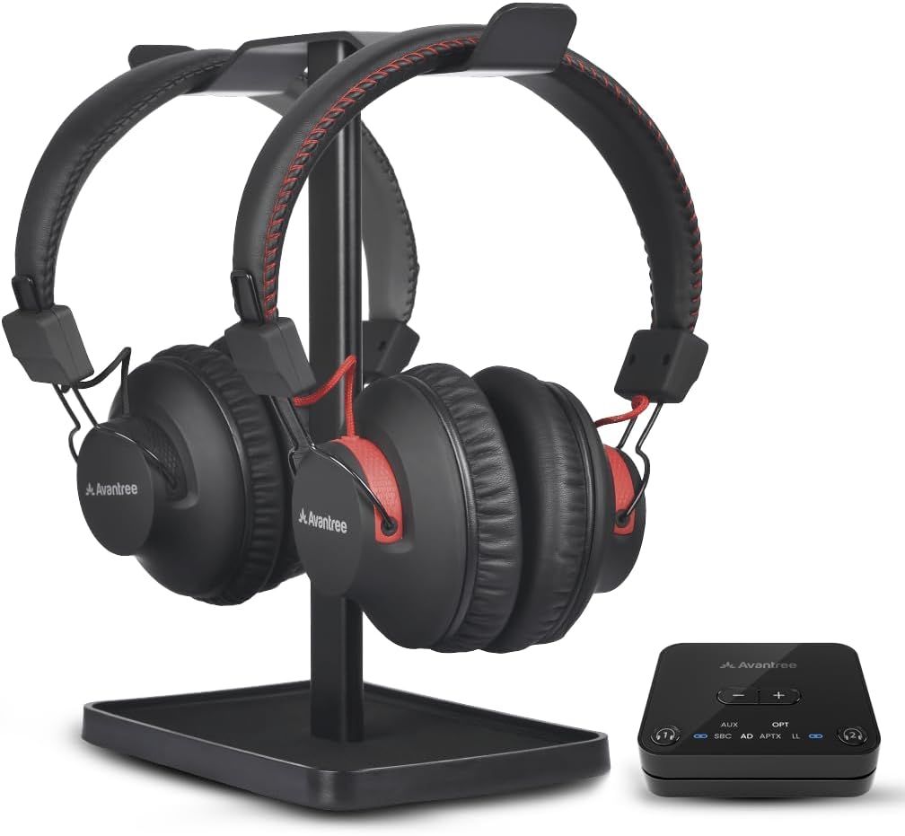 Avantree HT41899 Plus - Dual Qualcomm-Powered Bluetooth 5.3 Headphones & Transmitter for Wireless TV Watching with aptX Adaptive, Individual Volume Controls, Optical Support, 50hr