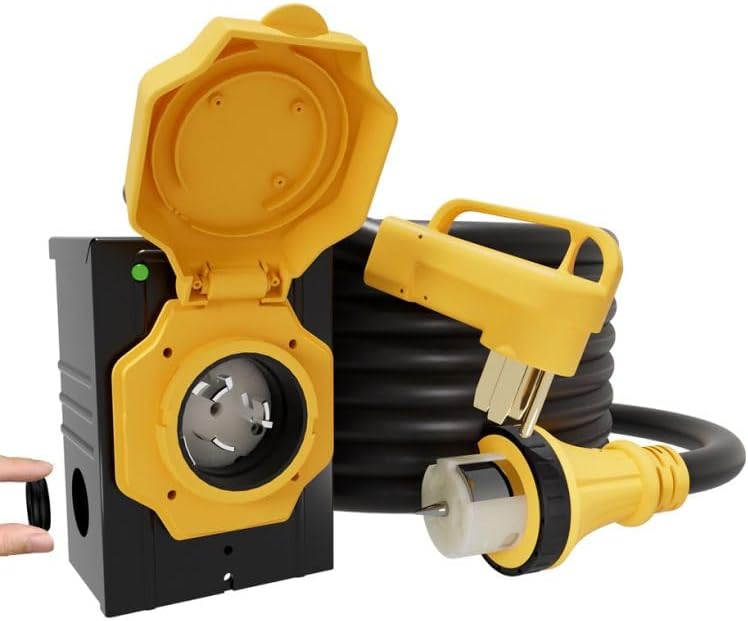 50AMP 15FT Generator Cord with Pre-drilled Power Inlet Box, 50 Amp 4 Prong, 125V/250V NEMA 14-50P Male to SS2-50R, STW 6/3+8/1 AWG Twist Locking with Inlet Box for Generator to House, UL&ETL Listed