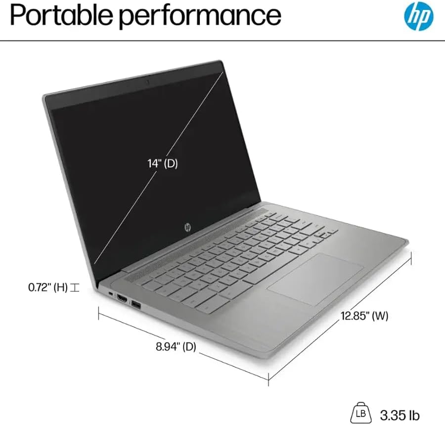 HP Chromebook 14'' HD Laptop, Student and Business Laptop, Intel Celeron N4500, 4GB RAM, 64GB eMMC, Long Battery Life, Fast Charge, Chrome OS, Gray, 14a-ne1013dx