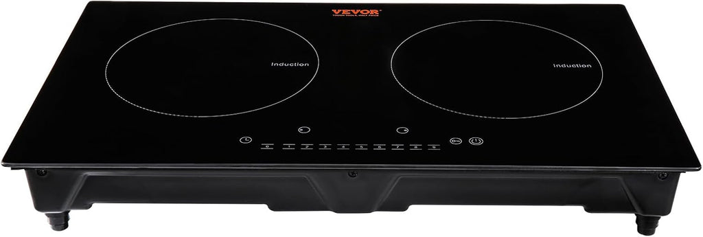 VEVOR Electric Cooktop, 2 Burners, 24'' Induction Stove Top, Built-in Magnetic Cooktop 1800W, 9 Heating Level Multifunctional Burner, LED Touch Screen w/Child Lock & Over-Temperature Protection