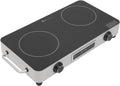 Double-Burner Electric Cooktop, Portable Double Induction Cook-top, 1100w Countertop Double Burner Ceramic Cooktop with 99min Timing Function, Child-Lock, Overheat Protection (Silver)