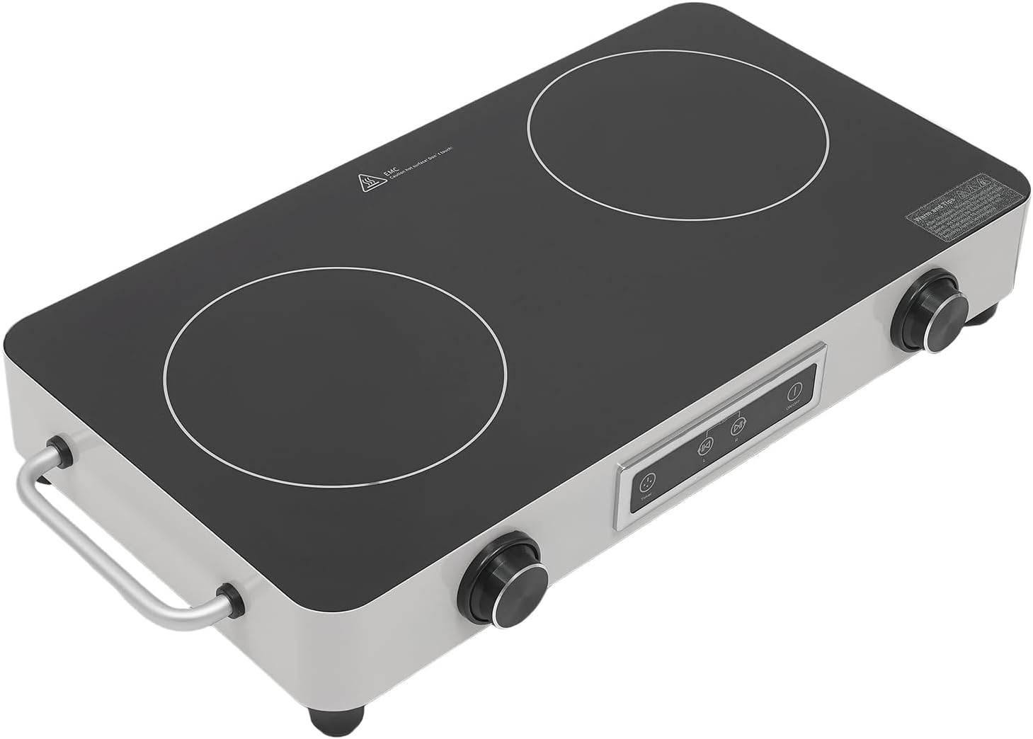 Double-Burner Electric Cooktop, Portable Double Induction Cook-top, 1100w Countertop Double Burner Ceramic Cooktop with 99min Timing Function, Child-Lock, Overheat Protection (Silver)