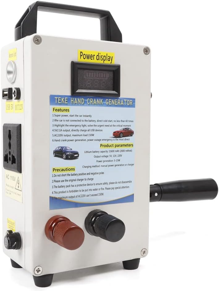 Hand Crank Charger Generator, Portable Emergency Power Supply with 15600mAh Battery, 150W Manual Power Supply Emergency Charger for Camping Outdoor Mobile Phone Computer Charging