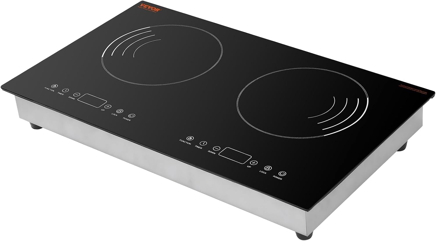VEVOR Induction Cooktop, 1800W Electric Countertop Burner with 9 Power Settings, 2 Burner Touch Control Stove, Built-in Induction Cooktop, Include 99-Min Timer, Child Safety Lock, Glass Surface