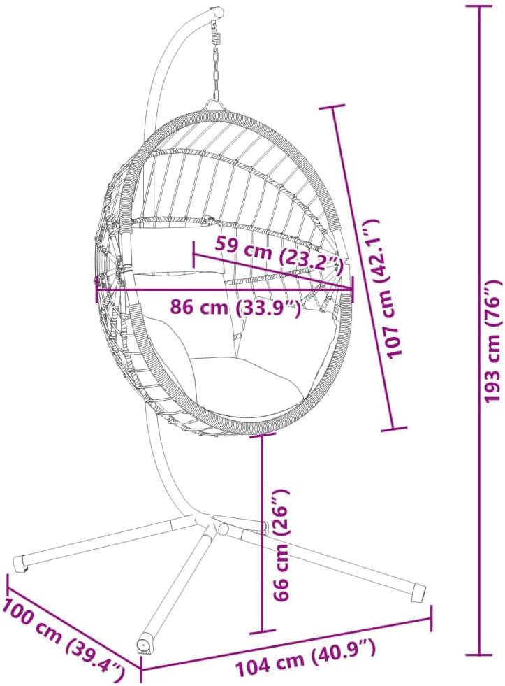 vidaXL Hanging Egg Chair with Stand - Anthracite Rattan and Steel Frame, Cushions Included - Ultimate Indoor/Outdoor Relaxing Seat, Garden, Patio, Living Room Decor, Maximum Load 330.7 lb