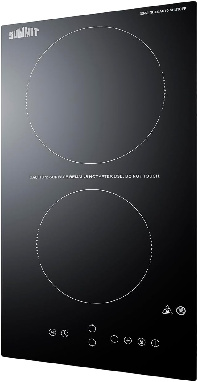 Summit 12' 2-Burner Radiant Cooktop, Black, Ceramic Glass, 230V, ADA Compliant- CRH2BT30230