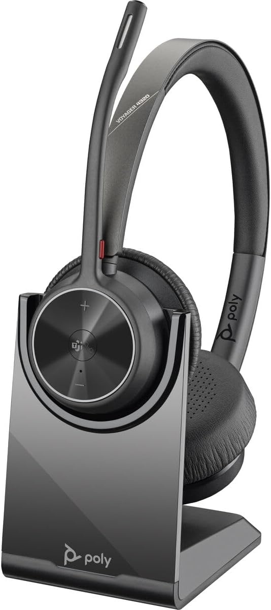 Poly - Voyager 4320 UC Wireless Headset (Plantronics) - Headphones with Boom Mic - Connect to PC/Mac via USB-A Bluetooth Adapter, Cell Phone via Bluetooth - Works with Teams (Certified), Zoom & More