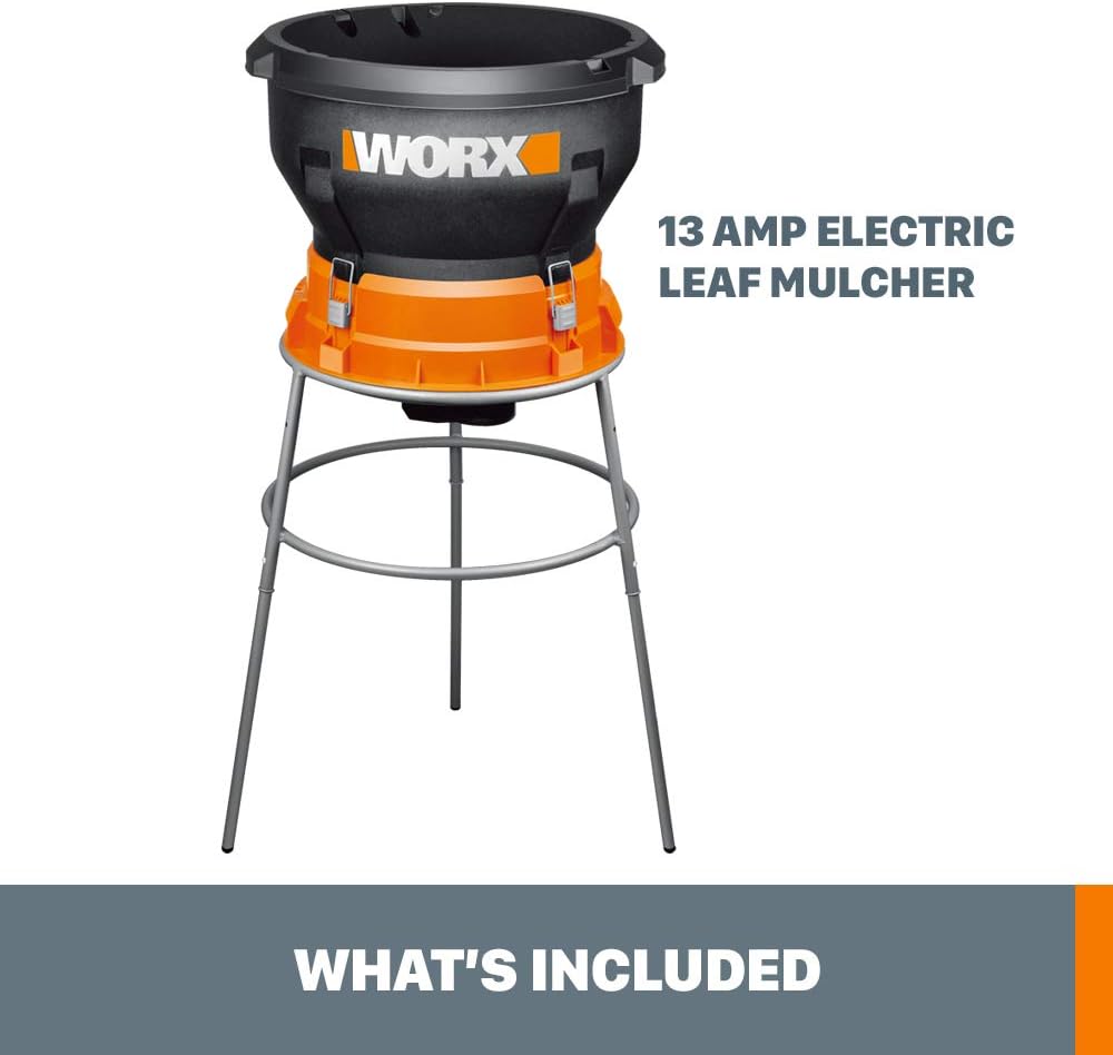 Worx 13 Amp Electric Leaf Mulcher, Leaf Shredder with High-Compression Mulching, Powerful & Compact Yard Waste Shredder, Corded, WG430