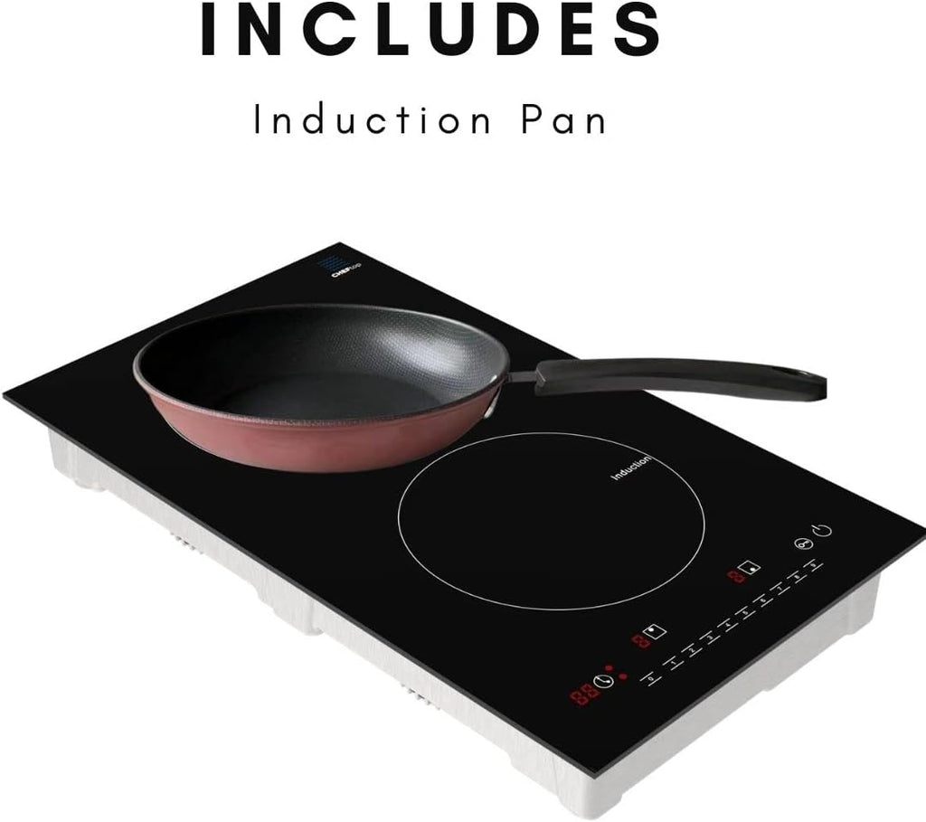 Cheftop Induction Cooktop Portable Induction Burners 120V Digital Ceramic Top with Kids Safety Lock,1800 Watt, Touch Sensor Control Multiple Cooking Zones & Levels (Double Vertical + Pan)