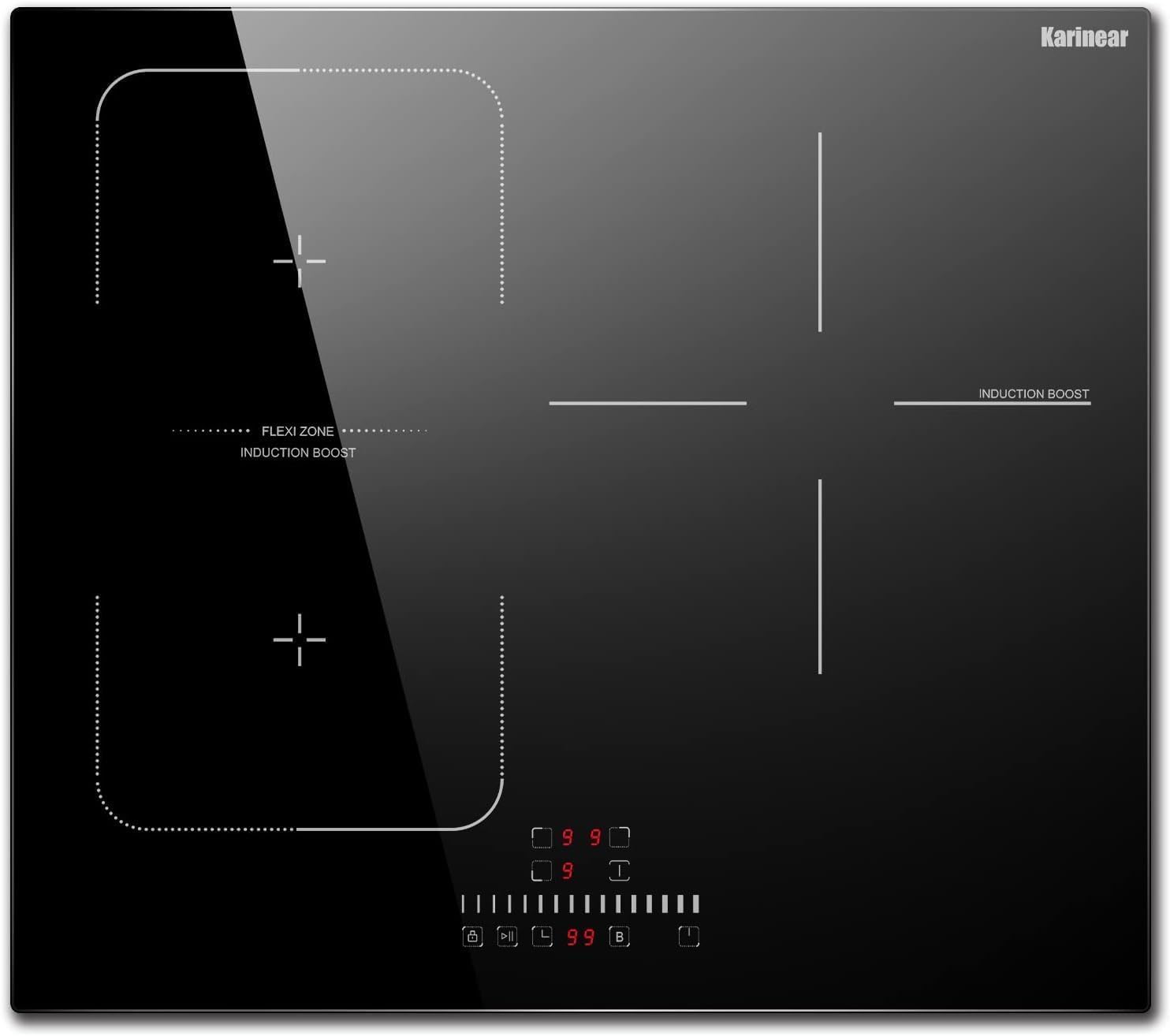 Karinear 24 Inch Induction Cooktop 3 Burners, 6800W Built-in Induction Stovetop with Flex Zone,Child Safety Lock, Timer, Boost, Slider Control Black Glass Electric Cooktop 220-240V Hard Wire