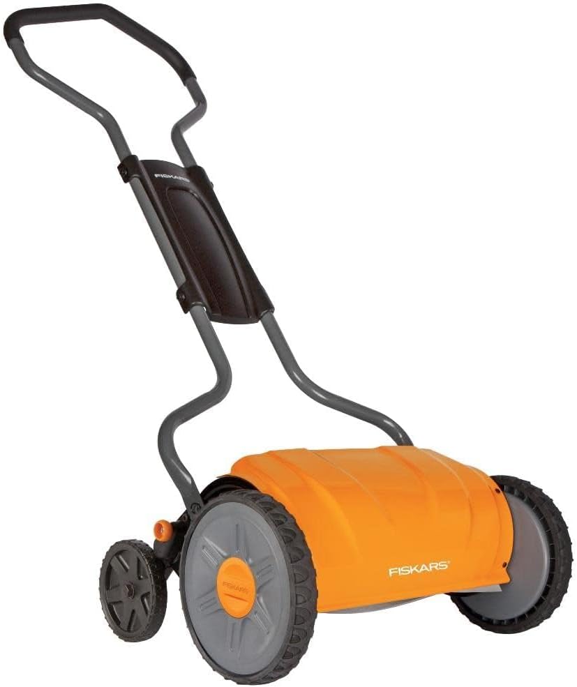 Fiskars Push Mower - 17' Cut Width Manual Reel Mower with No Motor - Grass Cutter with Steel Blades that Stay Sharp - Eco-Friendly Cordless Grass Trimmer for Lawn Care