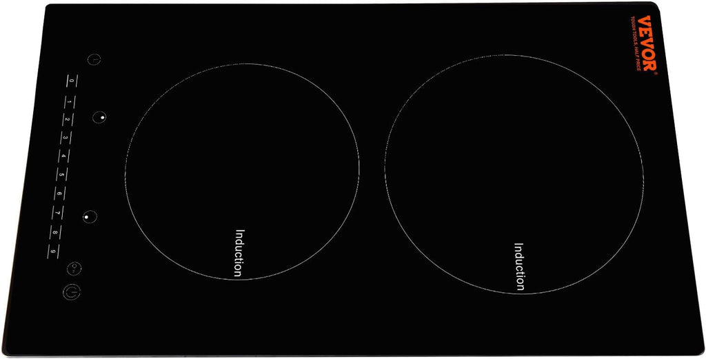 VEVOR Electric Cooktop, 2 Burners, 12'' Induction Stove Top, Built-in Magnetic Cooktop 1800W, 9 Heating Level Multifunctional Burner, LED Touch Screen w/Child Lock & Over-Temperature Protection