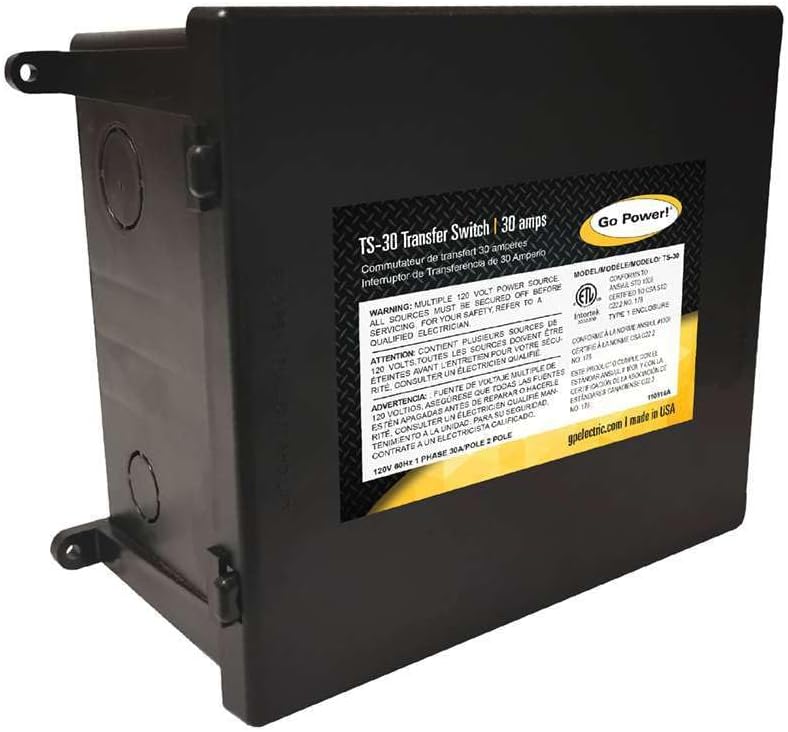 Go Power TS-30 30 Amp Automatic Transfer Switch, Dual Source Compatibility, Generator Delay Switch, Easy Installation, Compact Design