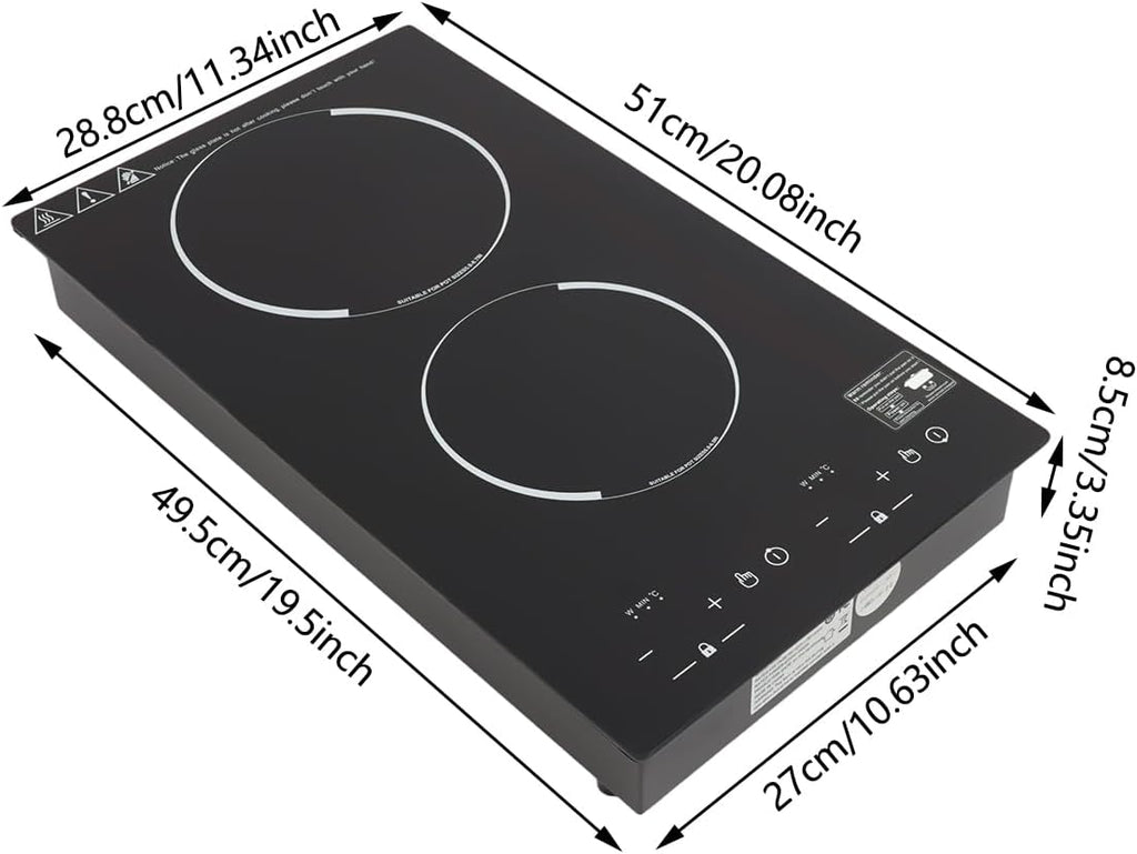 2300W Double Burners Induction Cooktop,Portable Electric Stove with US Plug, Touch Control,Safety Lock, 9 Gears Firepower Countertop Induction Cooker for Kitchen Camping RV (Double Burners B)