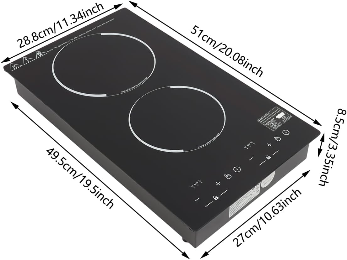 2300W Double Burners Induction Cooktop,Portable Electric Stove with US Plug, Touch Control,Safety Lock, 9 Gears Firepower Countertop Induction Cooker for Kitchen Camping RV (Double Burners B)