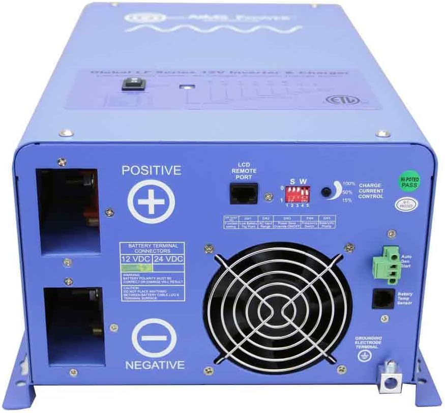 AIMS Power 1500 Watt 12 VDC Pure Sine Inverter Charger 120 VAC Output 50A Charger 30A Transfer Switch ETL Cert to UL458 Standards PICOGLF15W12V120V