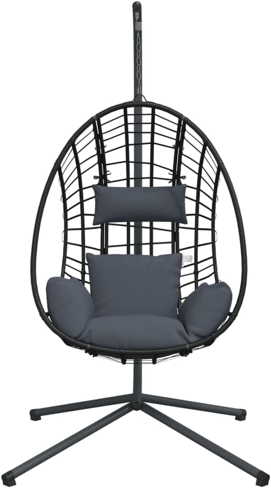 vidaXL Hanging Egg Chair Anthracite Rattan Large Removable Covers